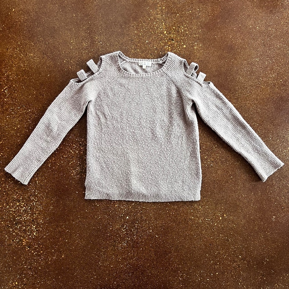 Cozy PINK ROSE cold shoulder knit sweater